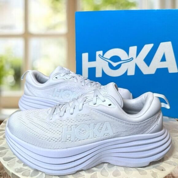 HOKA Bondi 8 Supportive Running Shoes White Womens Size 9.5 Max Cushion Comfort - Picture 2 of 12